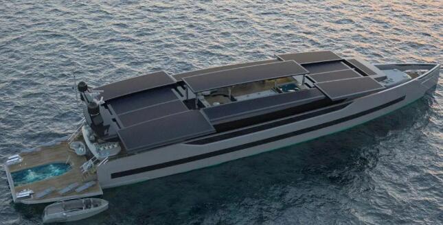 这艘43英尺长的新型日间游艇，甲板可以在水面上下移动